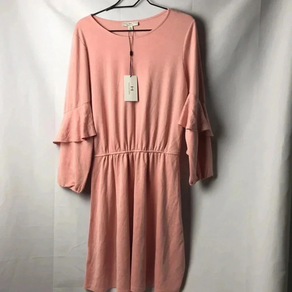NWT HALSTON DRESS W/ FLOUNCE ALEEVE WOMENS SIZE SMALL PINK QUARTZ COLOR - Picture 2 of 13